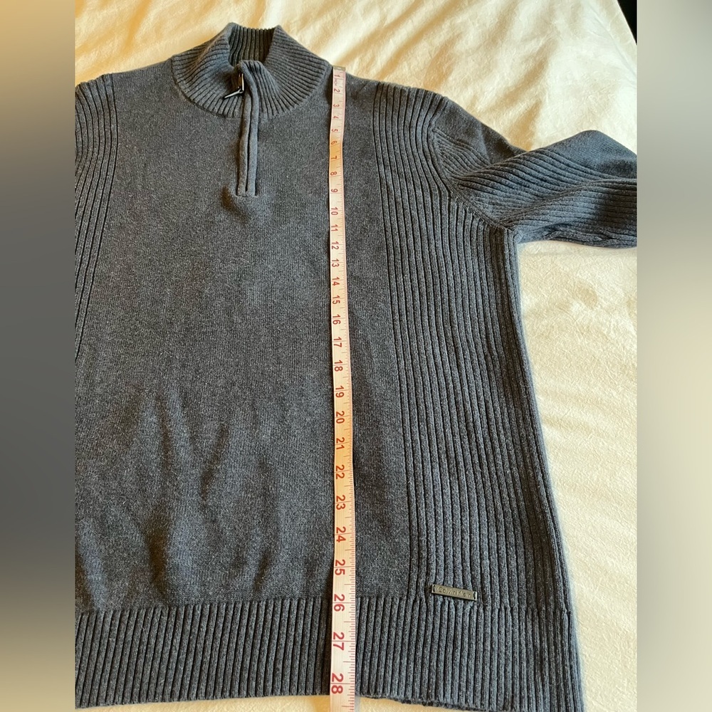Calvin Klein Men's Blue 100% Cotton 1/4 Zip Pullover Sweater XL Mock Neck Preppy - Picture 8 of 12